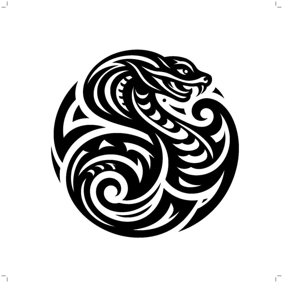 Cobra in modern tribal tattoo, abstract line art of animals, minimalist contour. vector