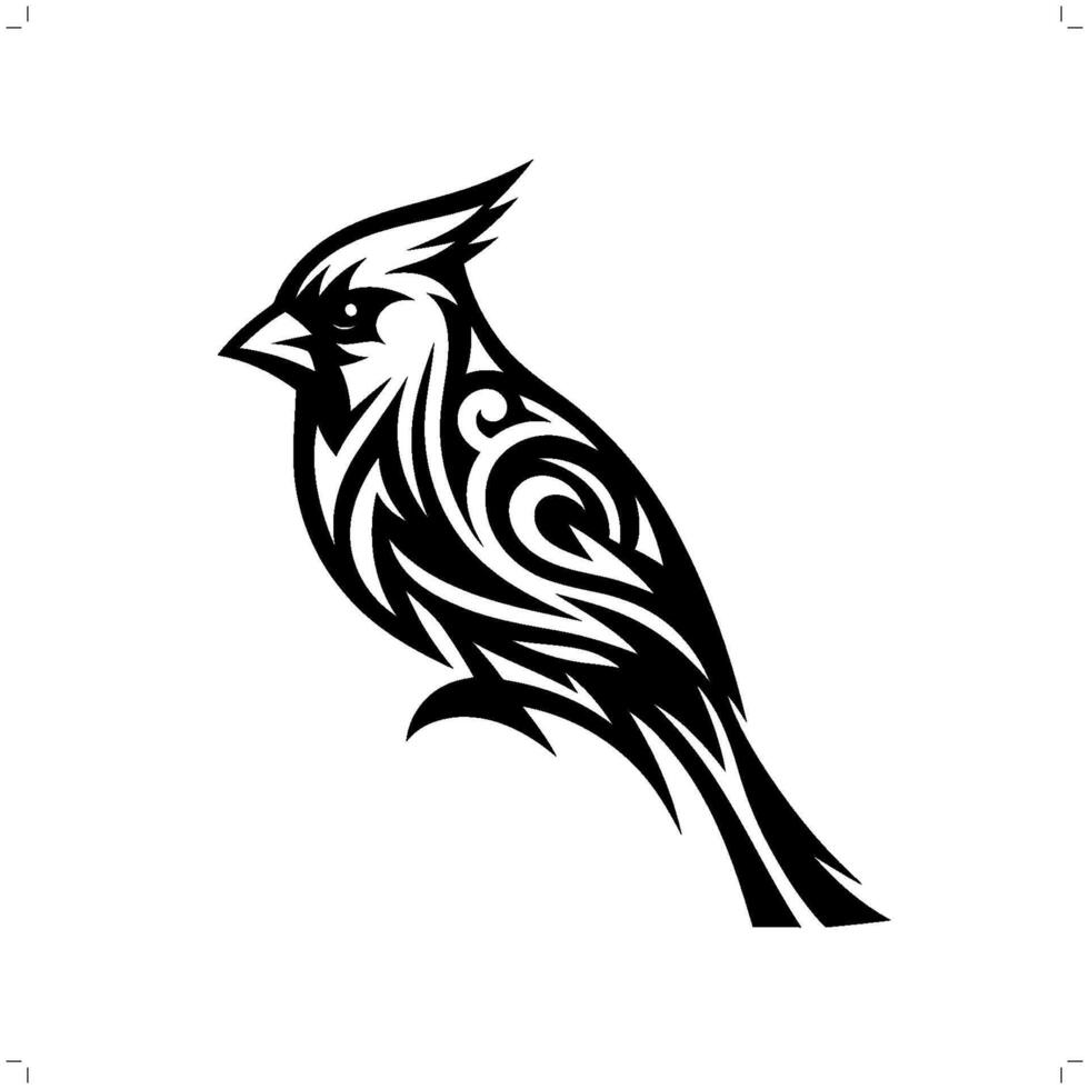 Cardinal bird in modern tribal tattoo, abstract line art of animals, minimalist contour. vector