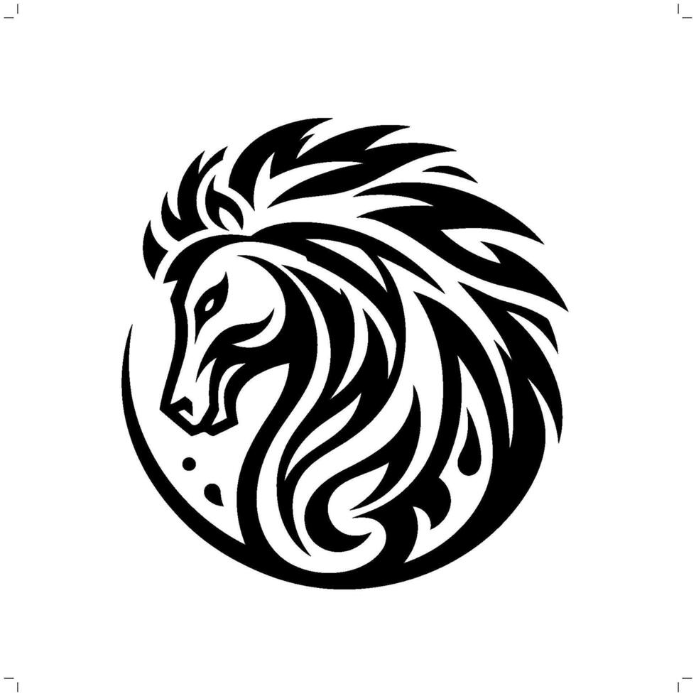 Horse in modern tribal tattoo, abstract line art of animals, minimalist contour. vector