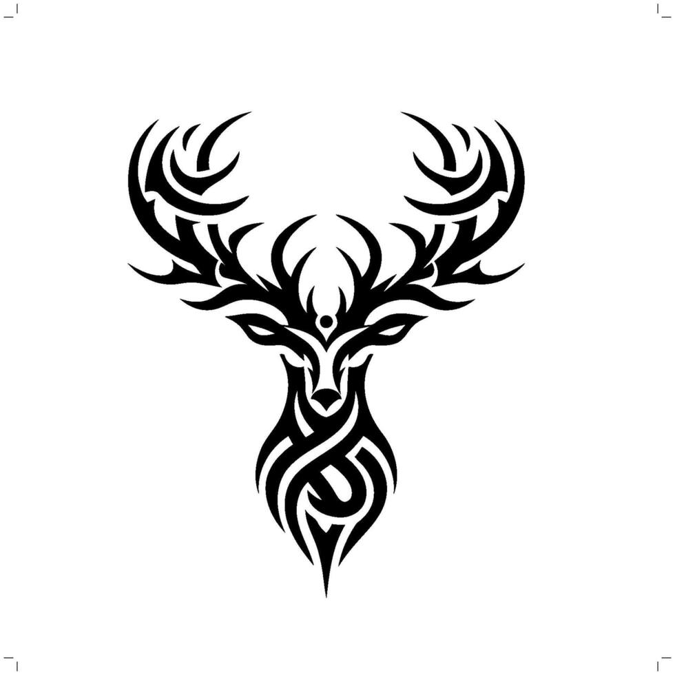 Reindeer, moose in modern tribal tattoo, abstract line art of animals, minimalist contour. vector