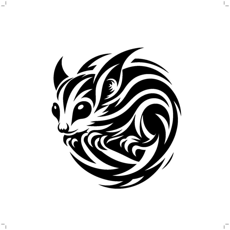 Sugar glider in modern tribal tattoo, abstract line art of animals, minimalist contour. vector