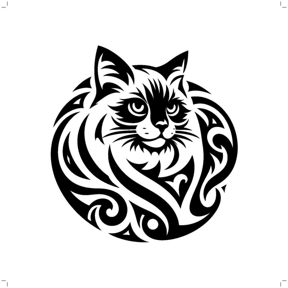 persian, ragdoll cat in modern tribal tattoo, abstract line art of animals, minimalist contour. vector