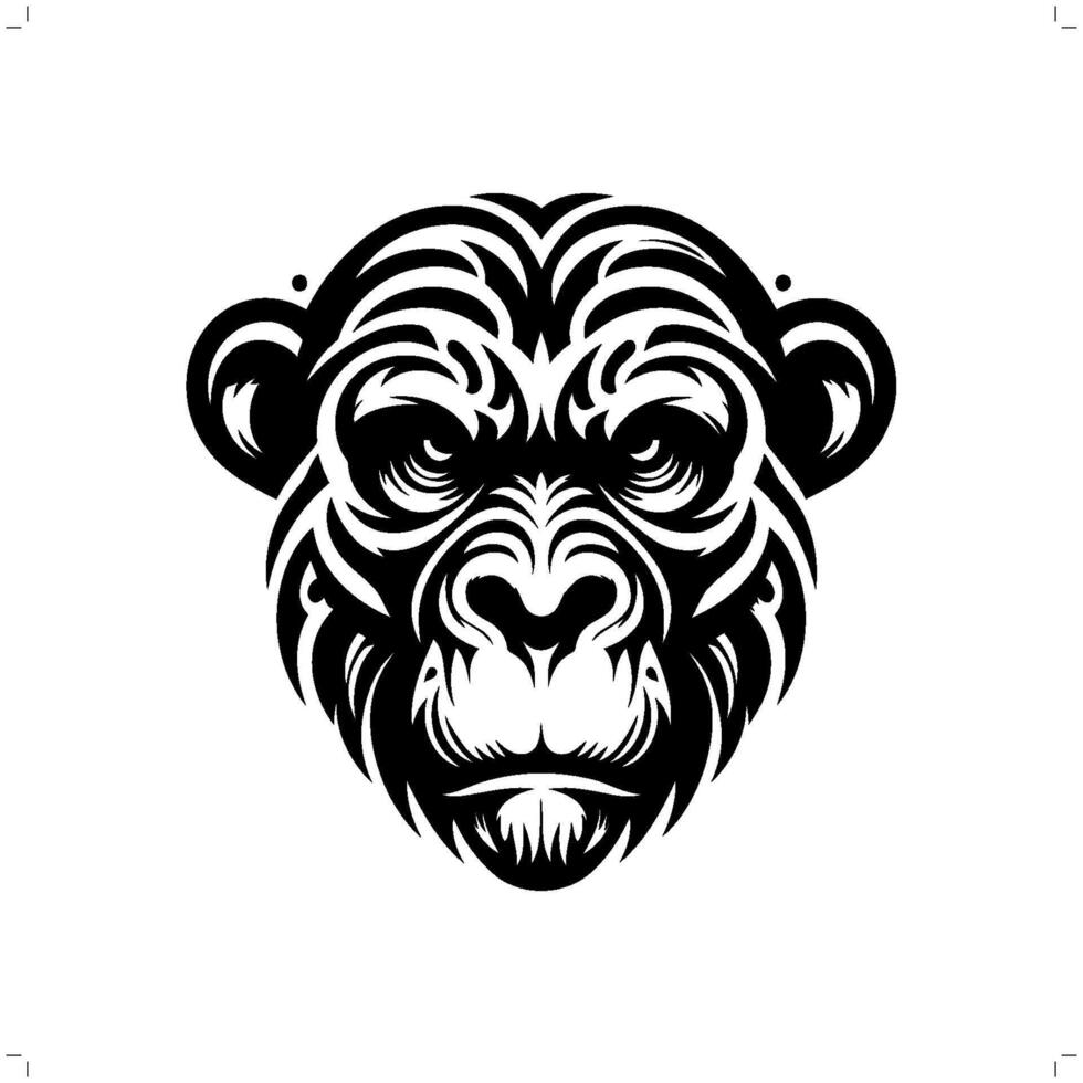 Chimpanzee in modern tribal tattoo, abstract line art of animals, minimalist contour. vector