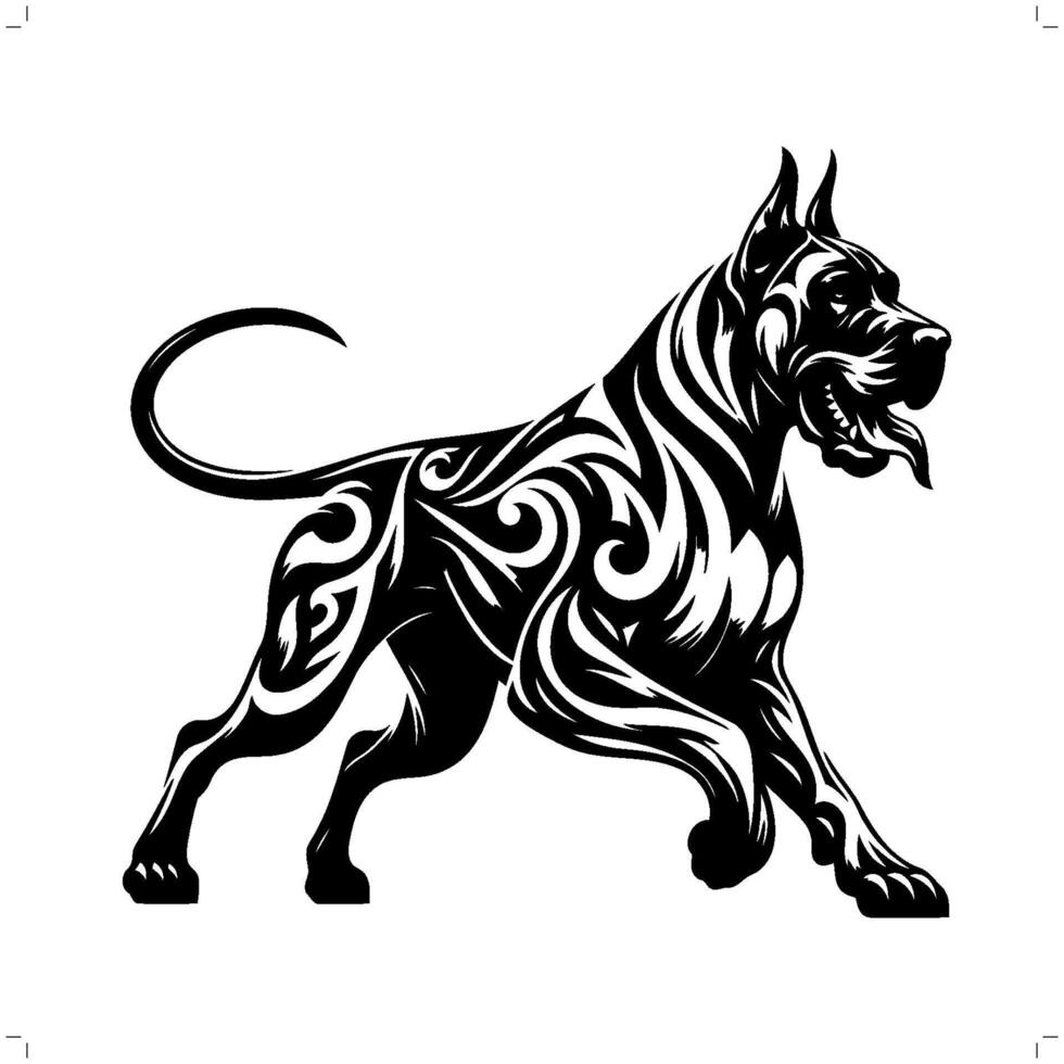 great dane dog in modern tribal tattoo, abstract line art of animals, minimalist contour. vector