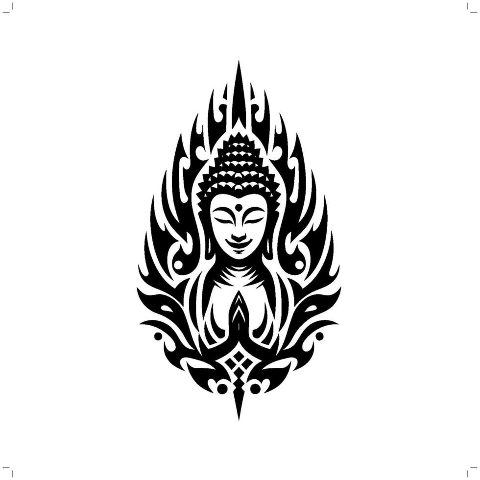buddha in modern tribal tattoo, abstract line art of deity, minimalist contour. vector