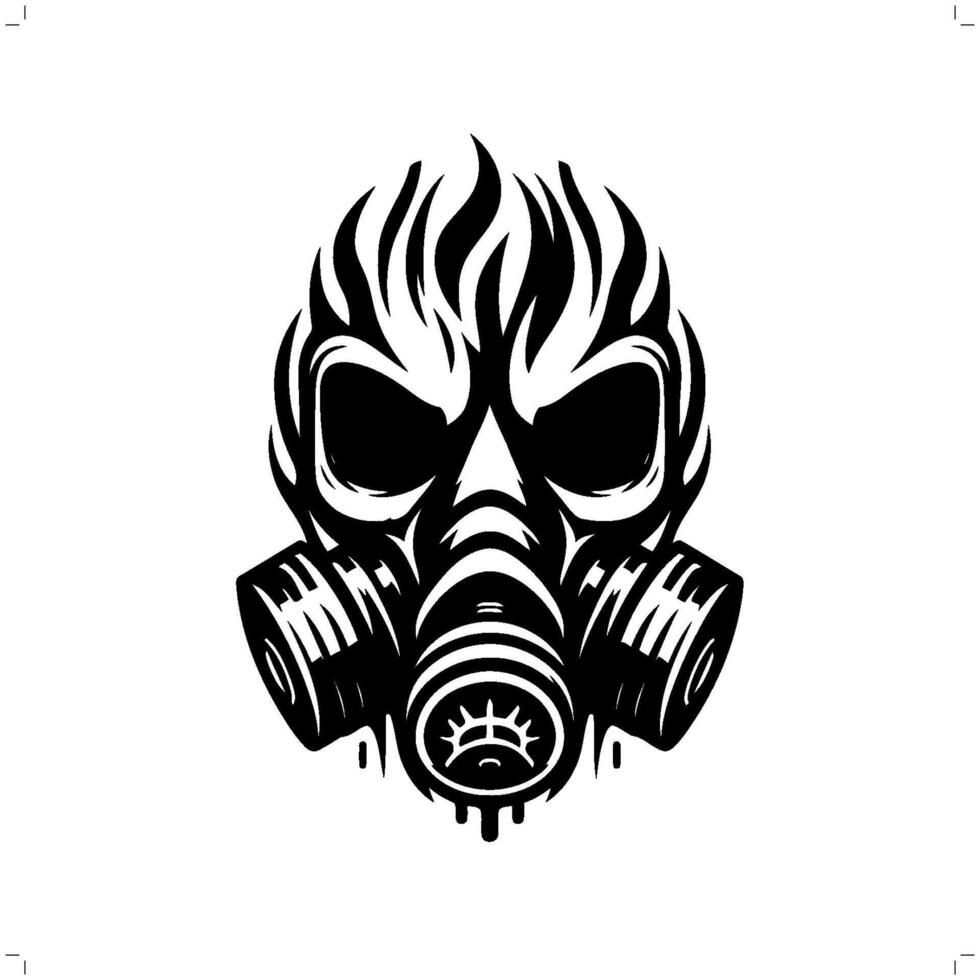 gassmask in modern tribal tattoo, abstract line art of horror character, minimalist contour. vector