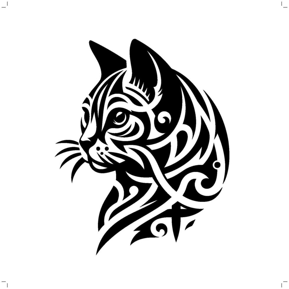 Bengal cat in modern tribal tattoo, abstract line art of animals, minimalist contour. vector