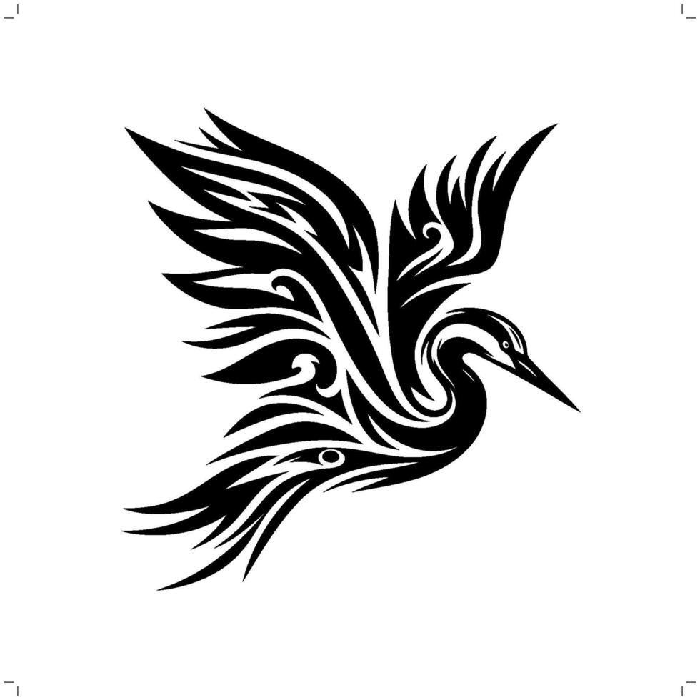 heron in modern tribal tattoo, abstract line art of animals, minimalist contour. vector