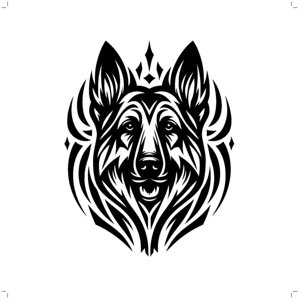 German Shepherd in modern tribal tattoo, abstract line art of animals, minimalist contour. vector