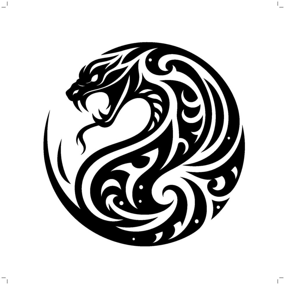 Cobra in modern tribal tattoo, abstract line art of animals, minimalist contour. vector