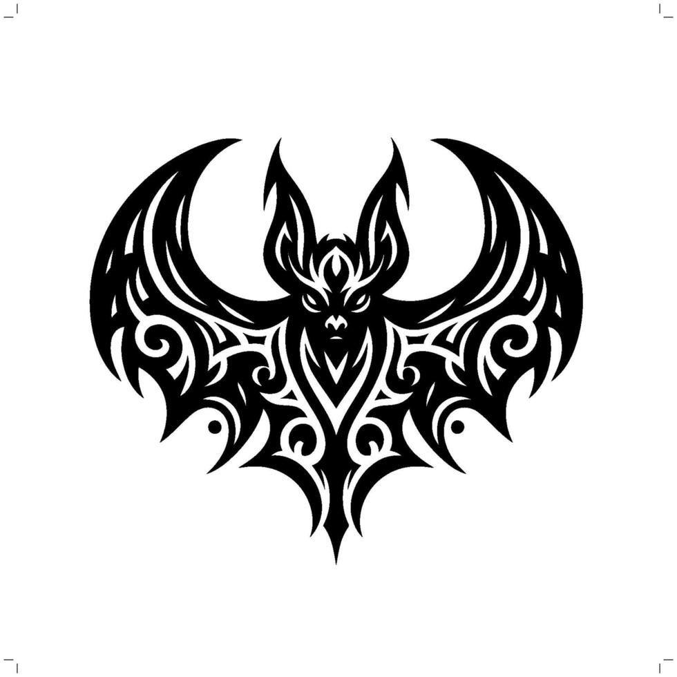 bat in modern tribal tattoo, abstract line art of animals, minimalist contour. vector