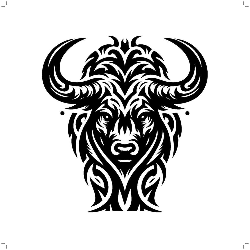 yak in modern tribal tattoo, abstract line art of animals, minimalist contour. vector