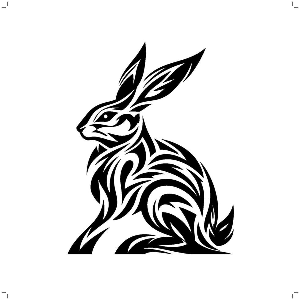 Rabbit in modern tribal tattoo, abstract line art of animals, minimalist contour. vector