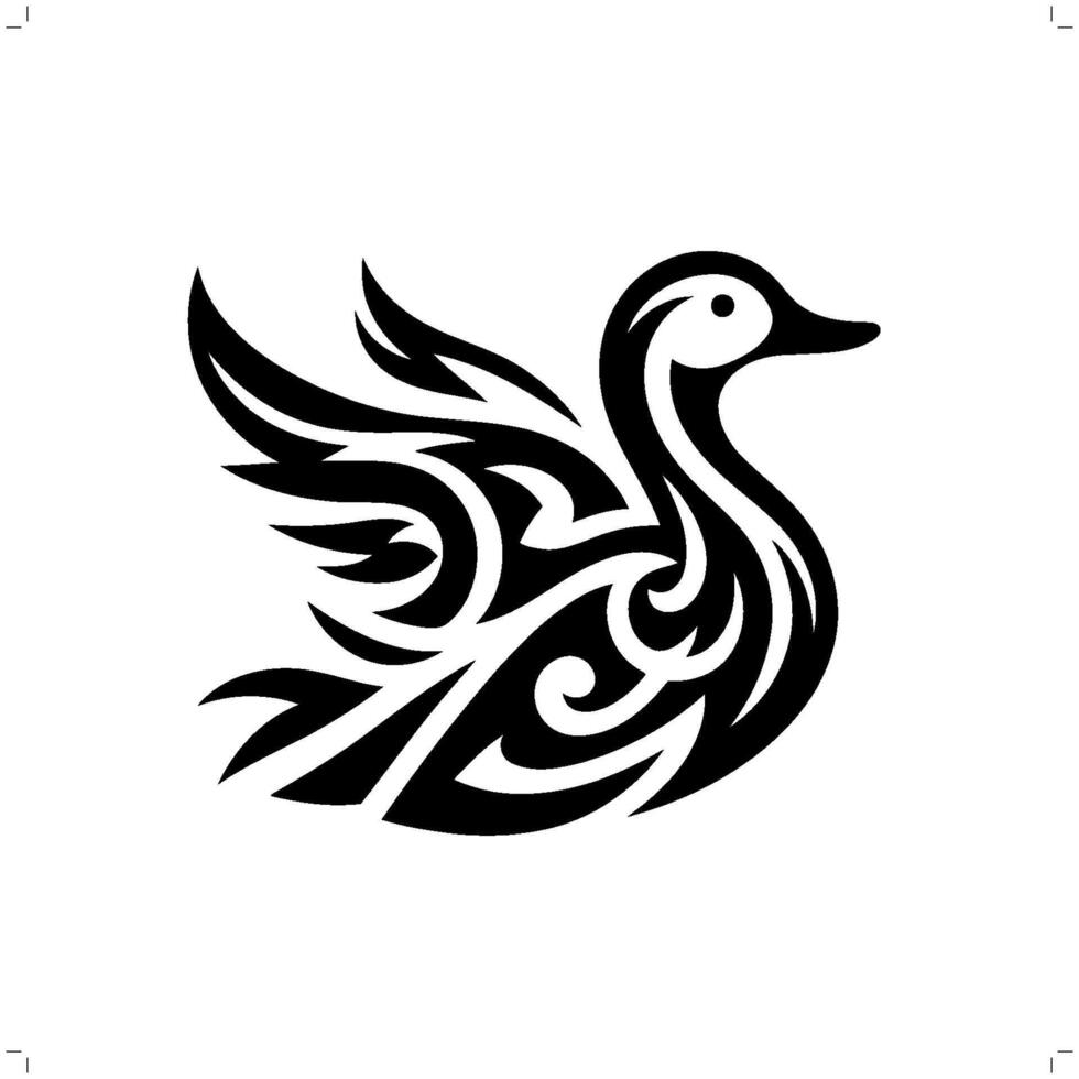 duck, goose, swan in modern tribal tattoo, abstract line art of animals, minimalist contour. vector