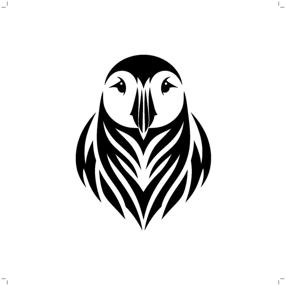 Puffin in modern tribal tattoo, abstract line art of animals, minimalist contour. vector