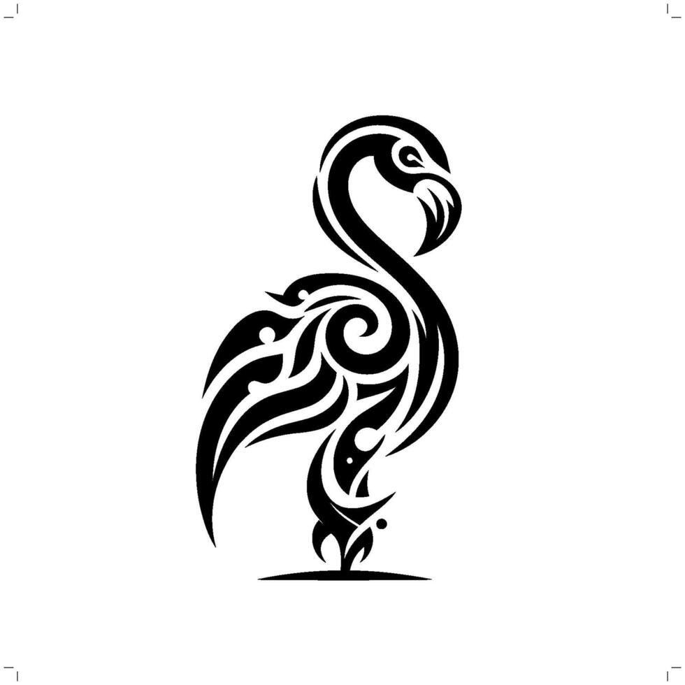 flamingo in modern tribal tattoo, abstract line art of animals, minimalist contour. vector