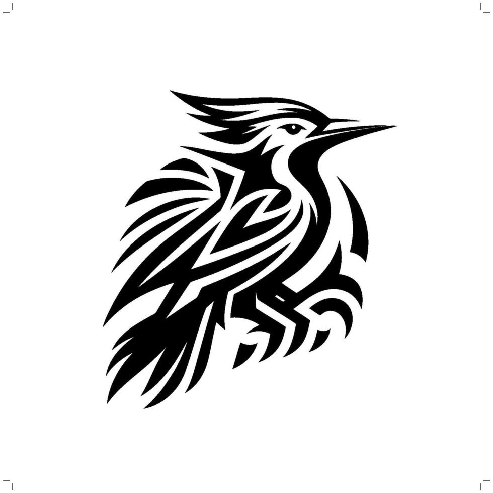 Woodpecker in modern tribal tattoo, abstract line art of animals, minimalist contour. vector