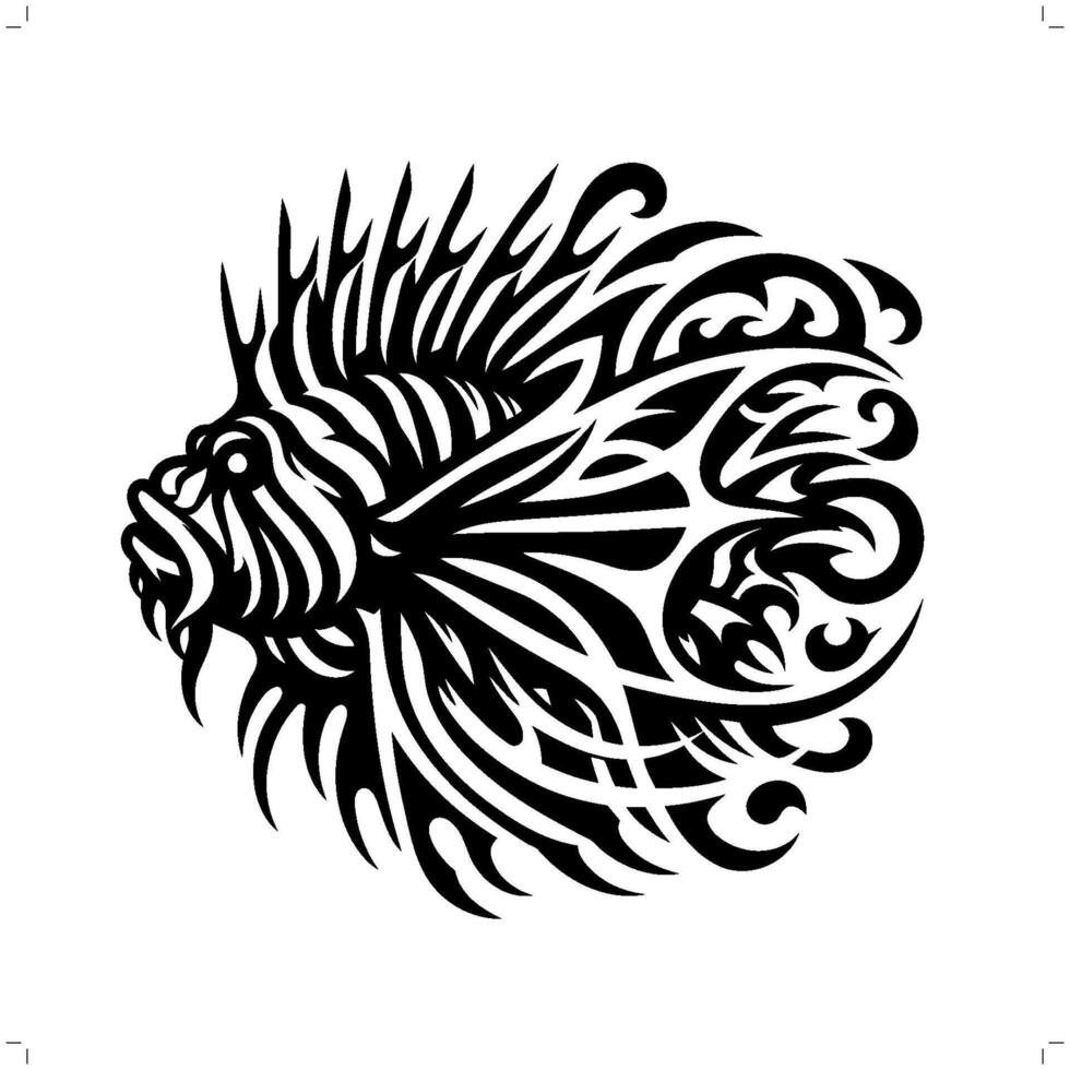Lionfish in modern tribal tattoo, abstract line art of animals, minimalist contour. vector