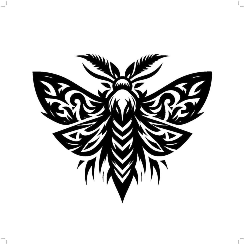 Moth in modern tribal tattoo, abstract line art of animals, minimalist contour. vector