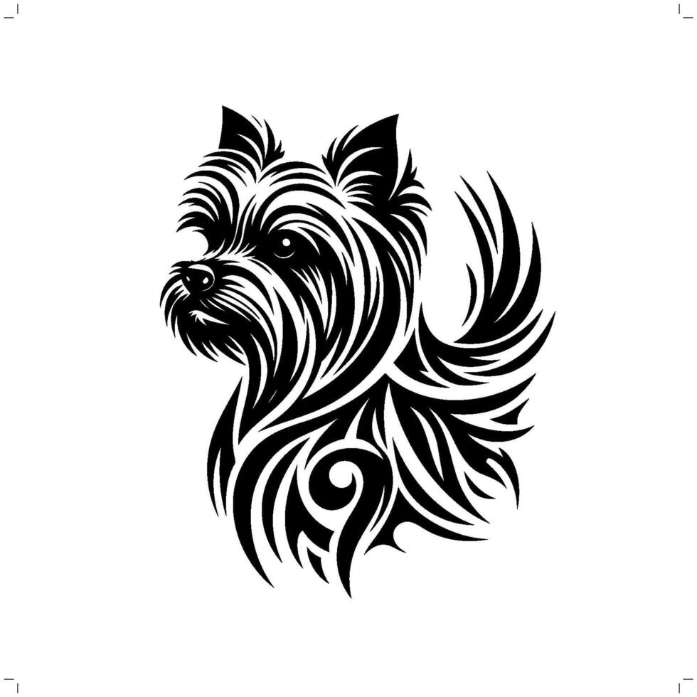 Yorkshire Terrier dog in modern tribal tattoo, abstract line art of animals, minimalist contour. vector