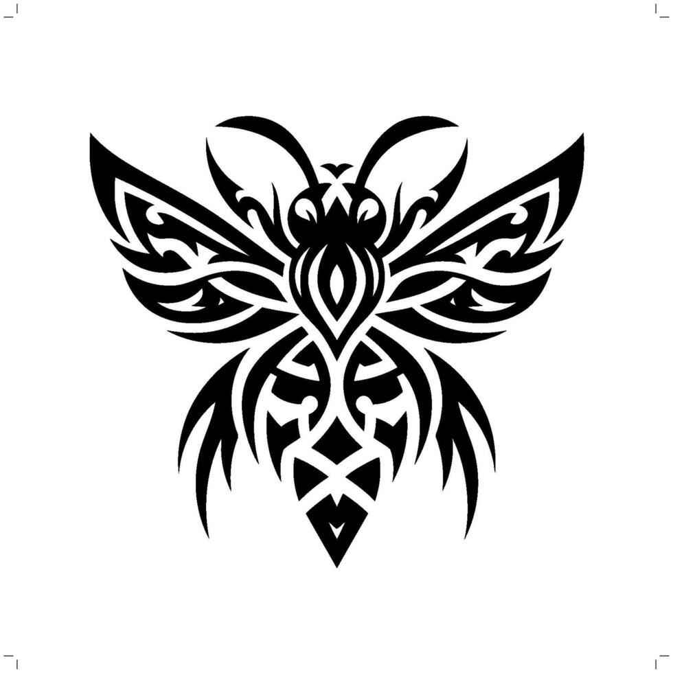 Bee in modern tribal tattoo, abstract line art of animals, minimalist contour. vector