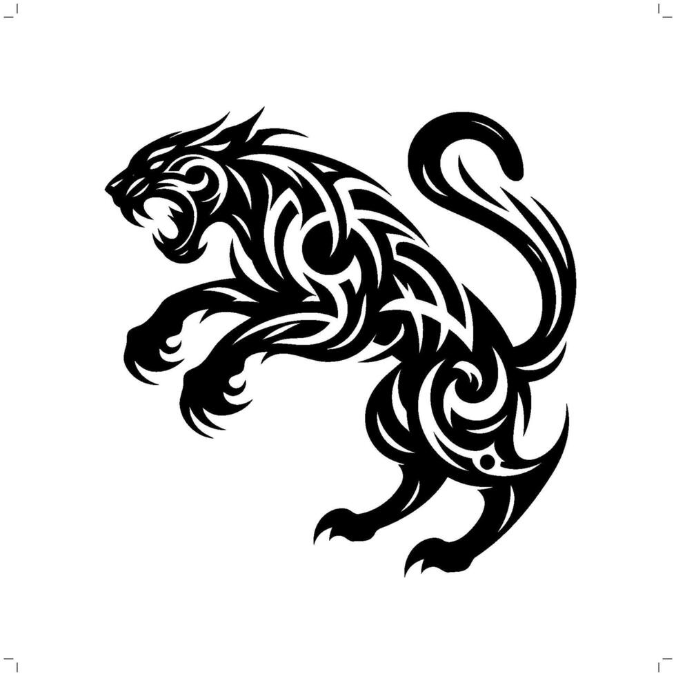 jaguar, leopard, panther in modern tribal tattoo, abstract line art of animals, minimalist contour. vector