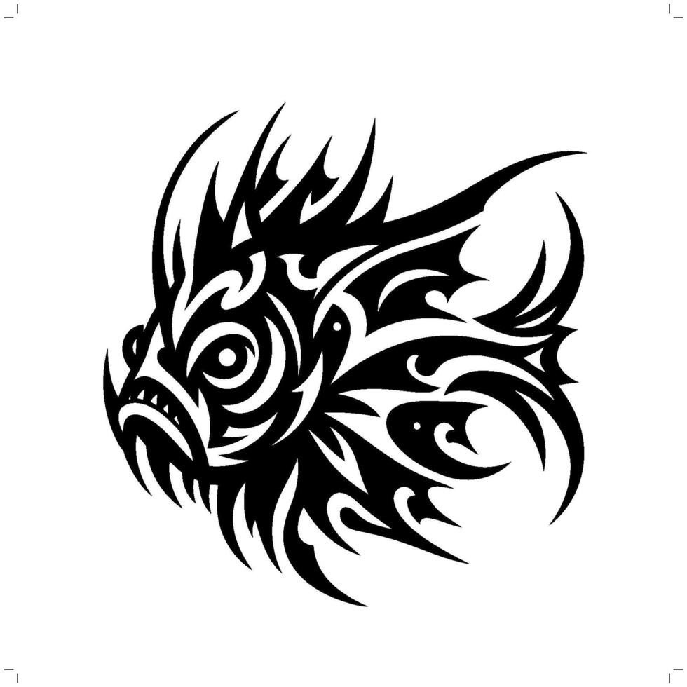 Anglerfish in modern tribal tattoo, abstract line art of animals, minimalist contour. vector