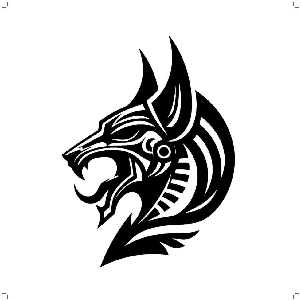 Anubis in modern tribal tattoo, abstract line art of deity, minimalist contour. vector