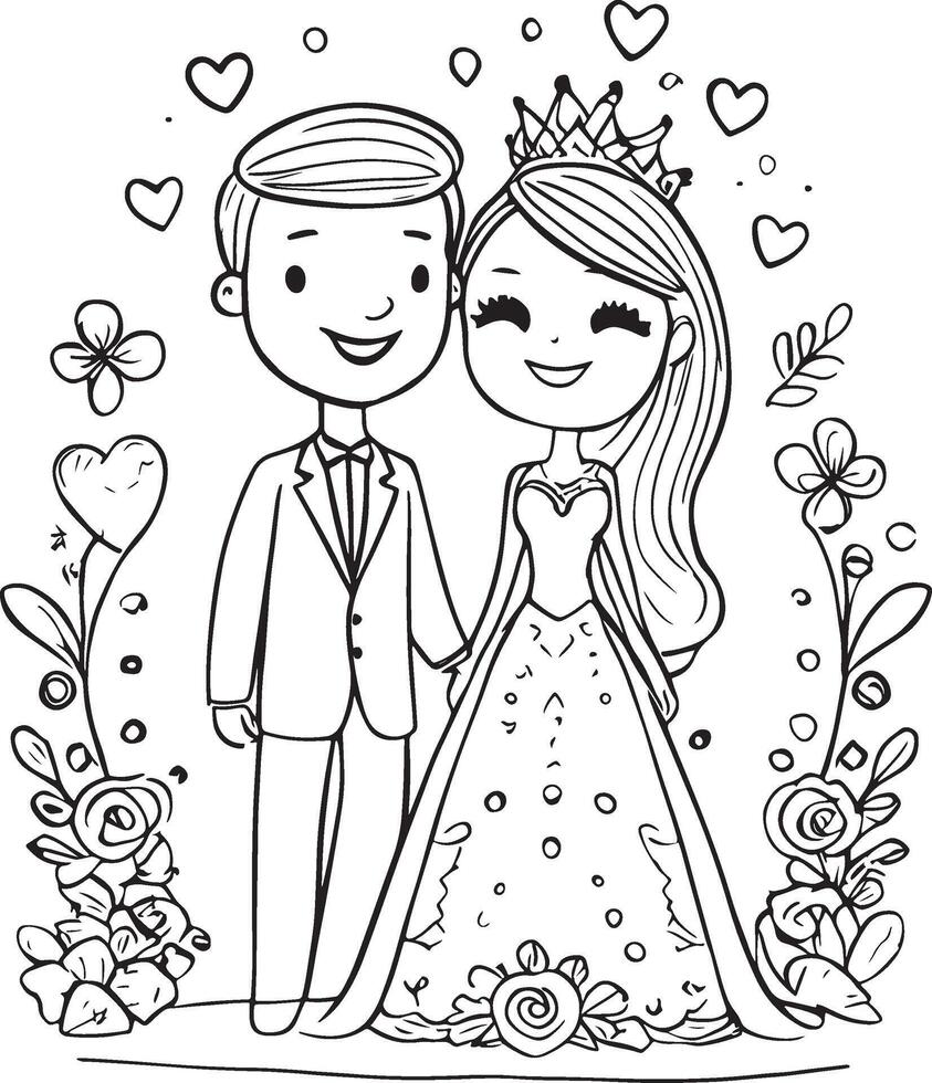 A couple is getting married and the bride is wearing a beautiful dress vector