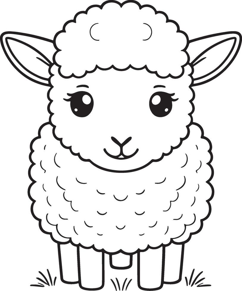 Cute cartoon character sheep, line drawings and colorful coloring pages. vector
