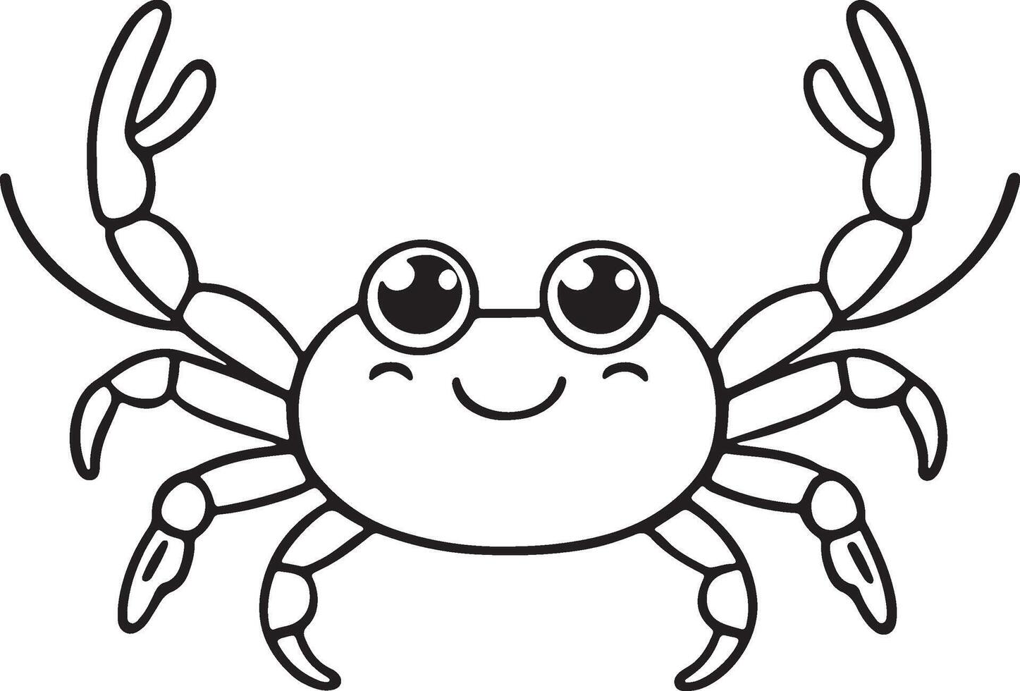 Crab, cute cartoon character, line drawings and colorful coloring pages. vector