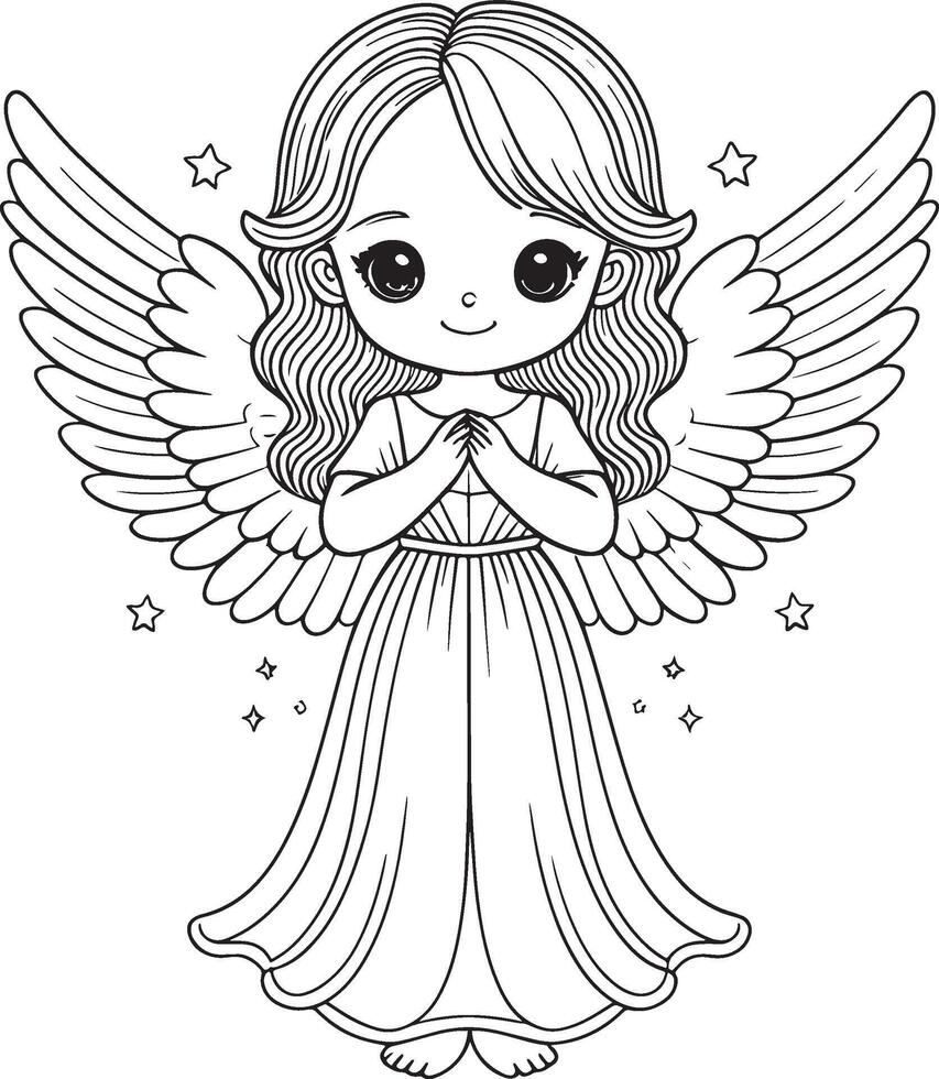 A cute little angel with wings and a dress vector