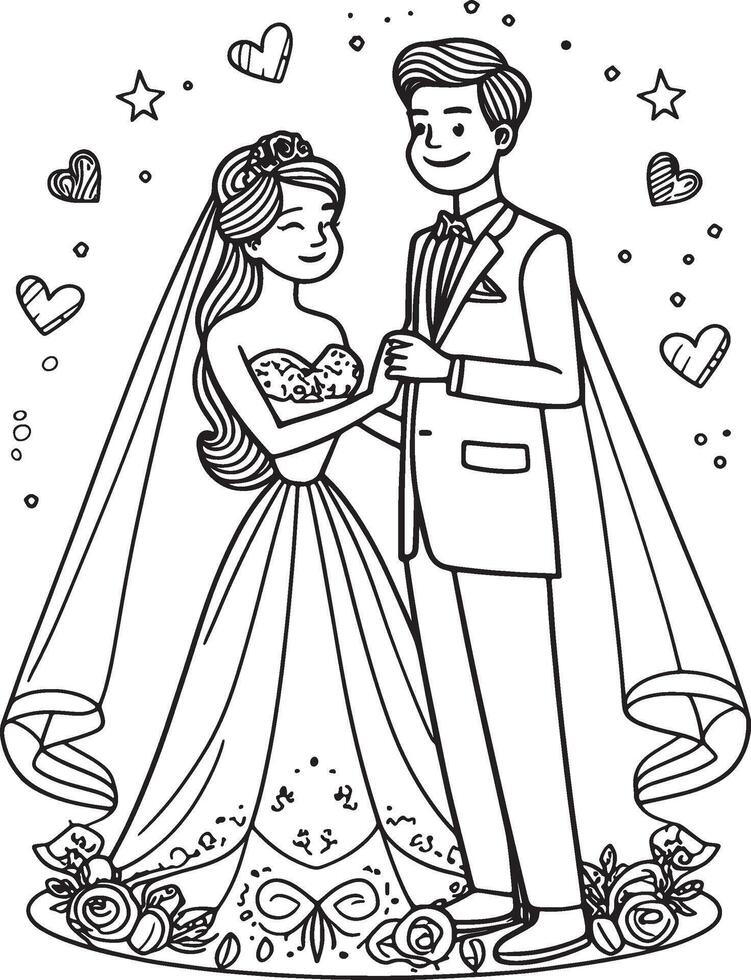 un Pareja es consiguiendo casado y el novia es participación el del novio mano vector