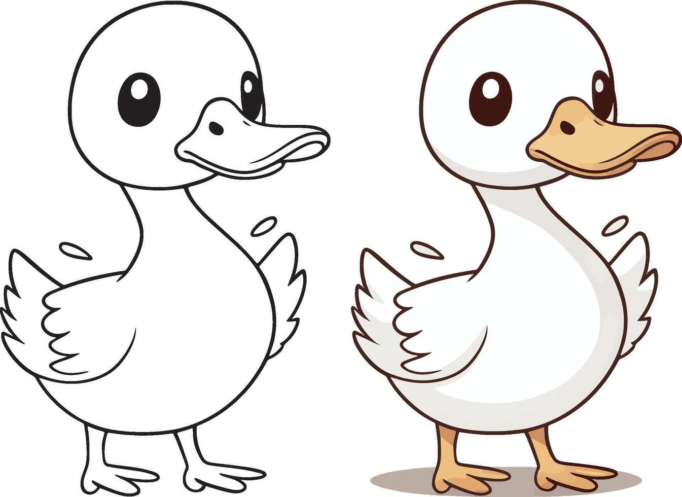 Cute cartoon character duck with lines and colorful coloring pages. vector