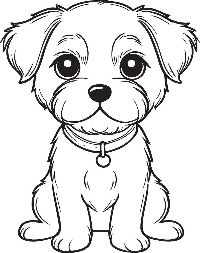 Cute cartoon character dog, line drawings and colorful coloring pages. vector