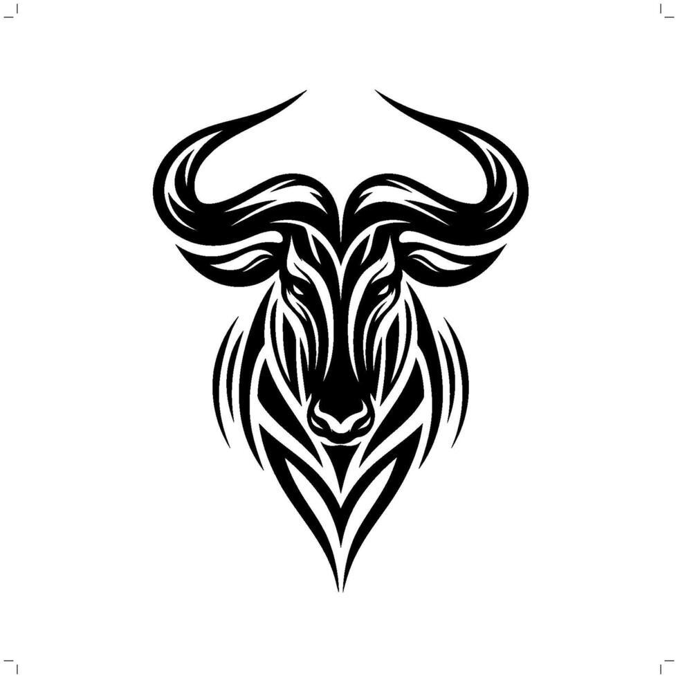 Wildebeest in modern tribal tattoo, abstract line art of animals, minimalist contour. vector