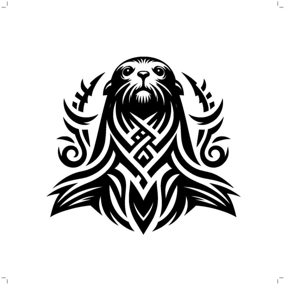 sello , León marino en moderno tribal tatuaje, resumen línea Arte de animales, minimalista contorno. vector