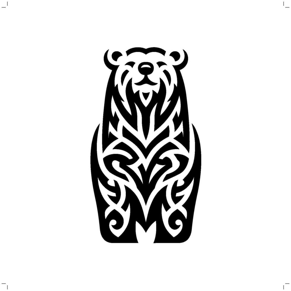 Polar bear in modern tribal tattoo, abstract line art of animals, minimalist contour. vector