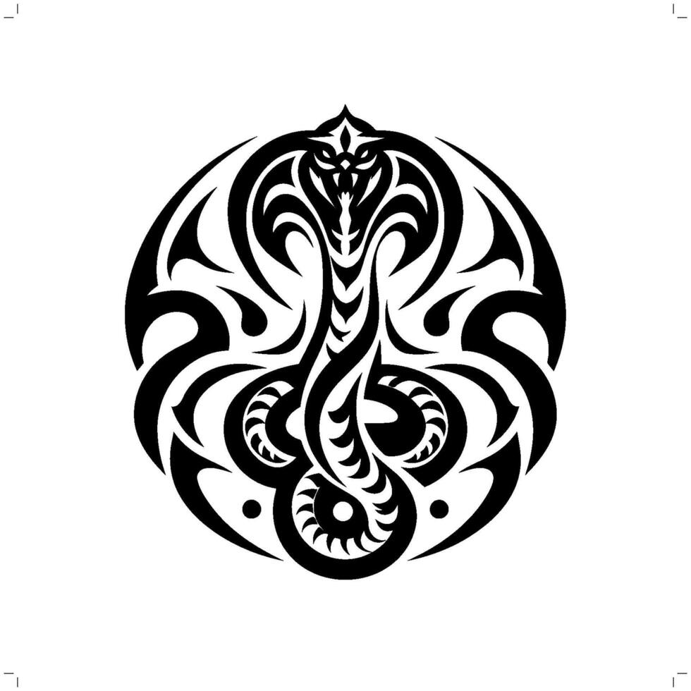 Cobra in modern tribal tattoo, abstract line art of animals, minimalist contour. vector