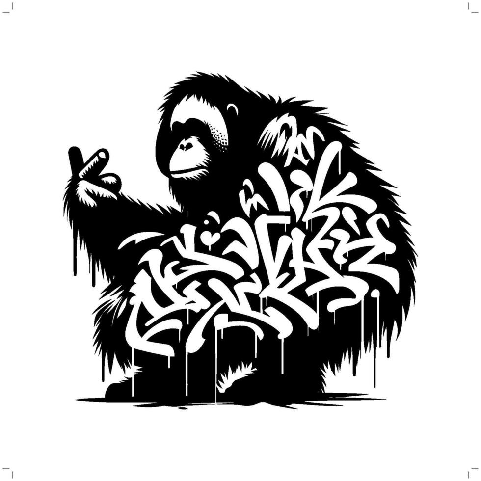 animal silhouette in graffiti tag, hip hop, street art typography illustration. vector