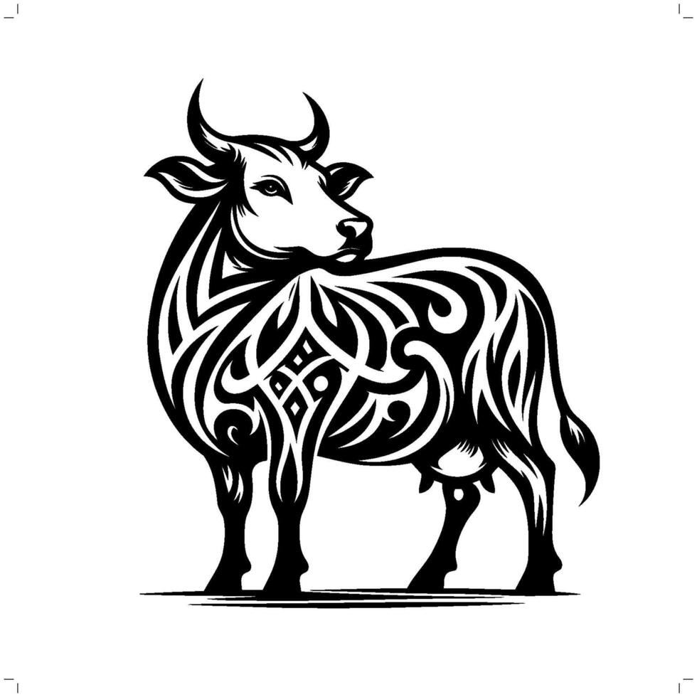 bull , cow in modern tribal tattoo, abstract line art of animals, minimalist contour. vector