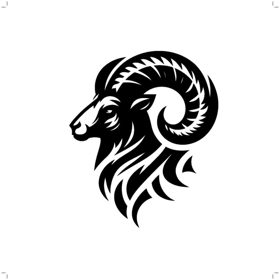 Goat, sheep in modern tribal tattoo, abstract line art of animals, minimalist contour. vector