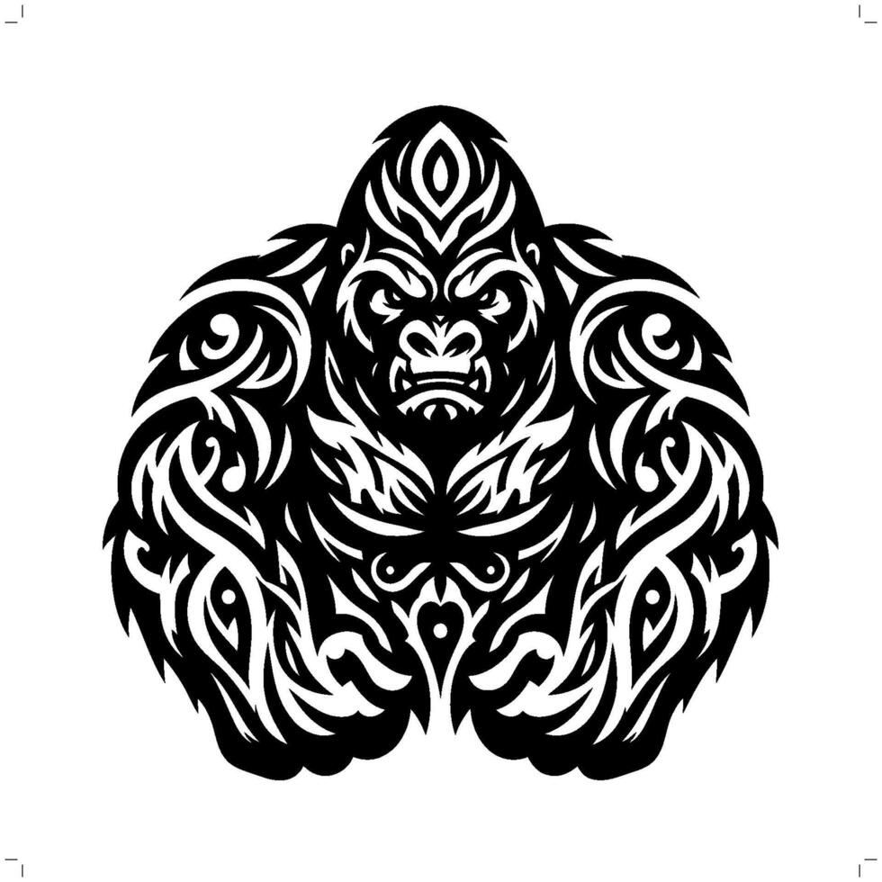 gorilla in modern tribal tattoo, abstract line art of animals, minimalist contour. vector