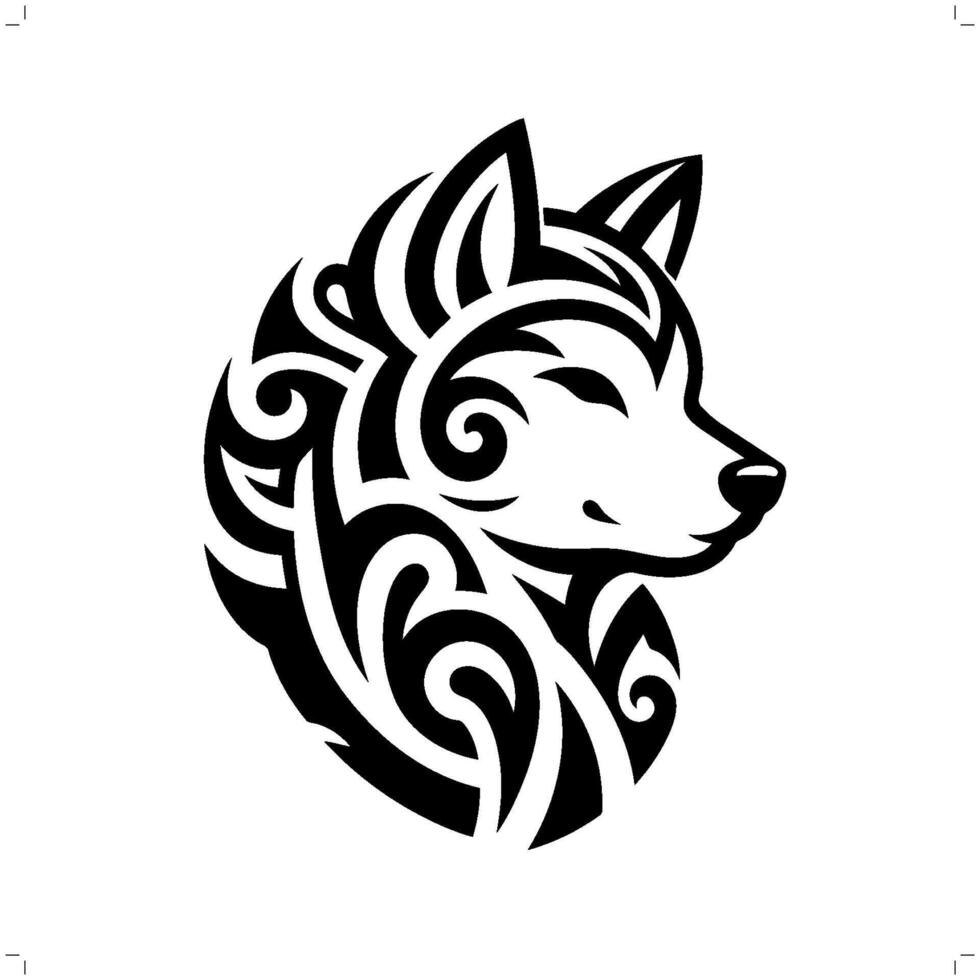 shiba dog in modern tribal tattoo, abstract line art of animals, minimalist contour. vector