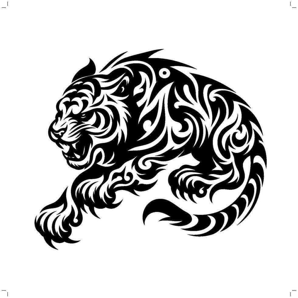 Tiger in modern tribal tattoo, abstract line art of animals, minimalist contour. vector