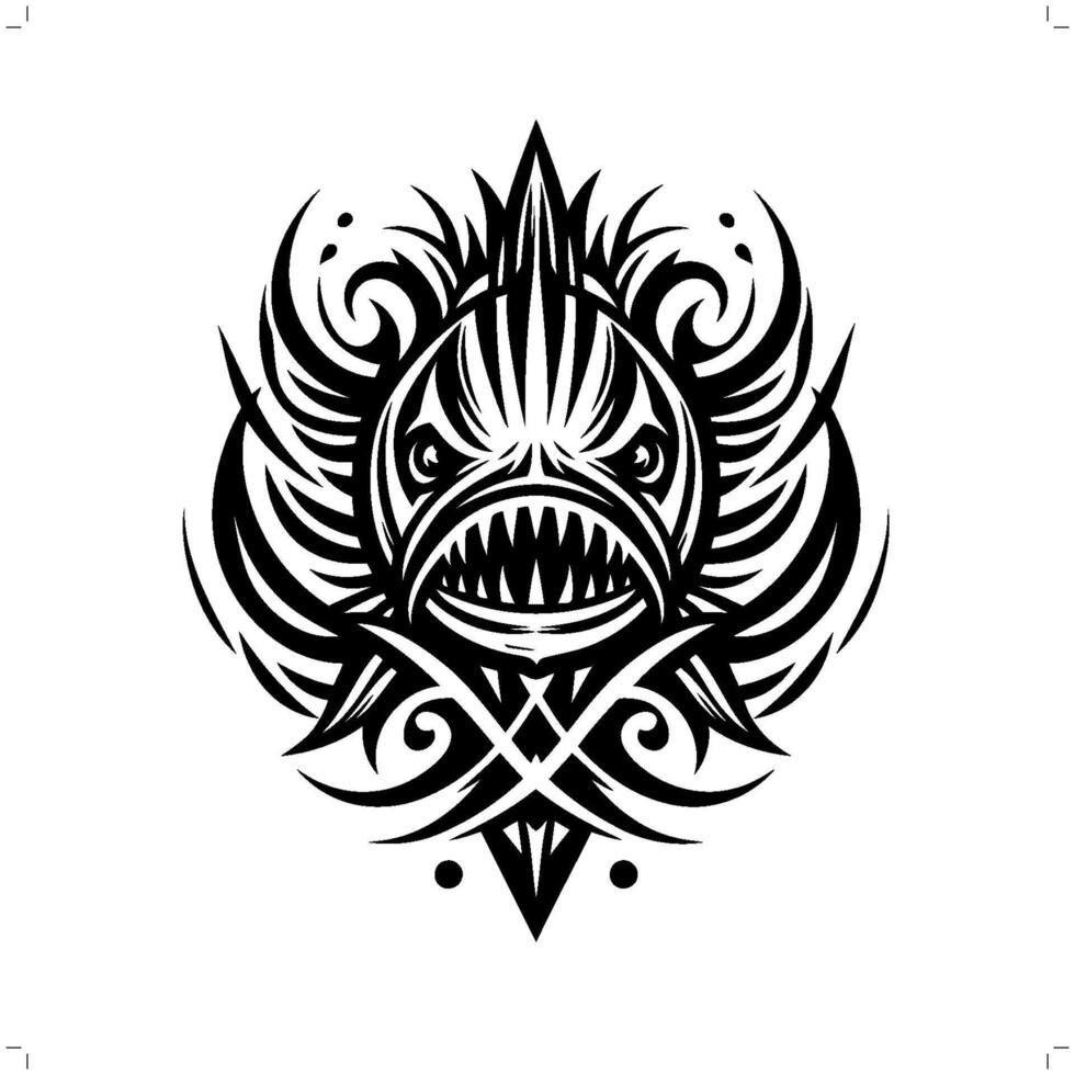 fangtooth fish in modern tribal tattoo, abstract line art of animals, minimalist contour. vector