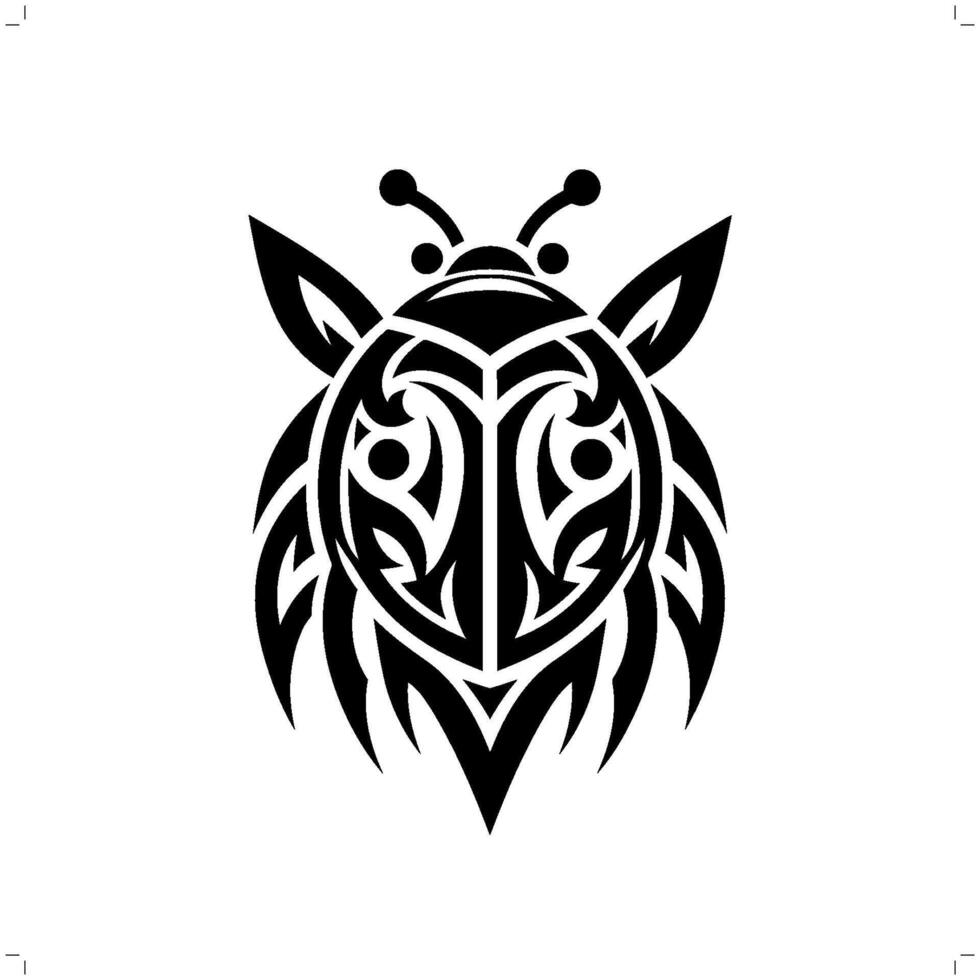 Ladybug in modern tribal tattoo, abstract line art of animals, minimalist contour. vector