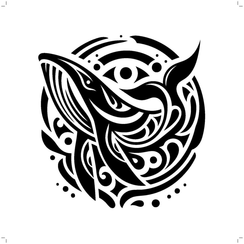 Whale in modern tribal tattoo, abstract line art of animals, minimalist contour. vector