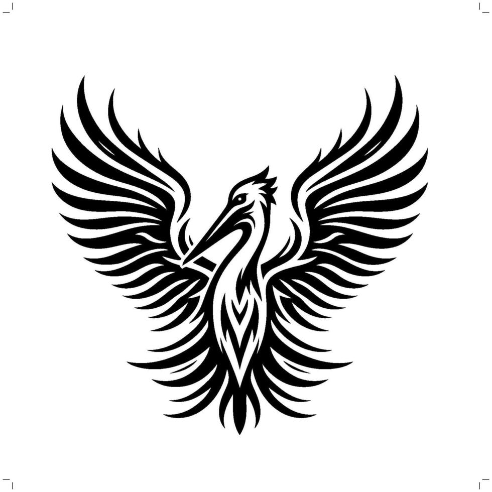 Pelican in modern tribal tattoo, abstract line art of animals, minimalist contour. vector