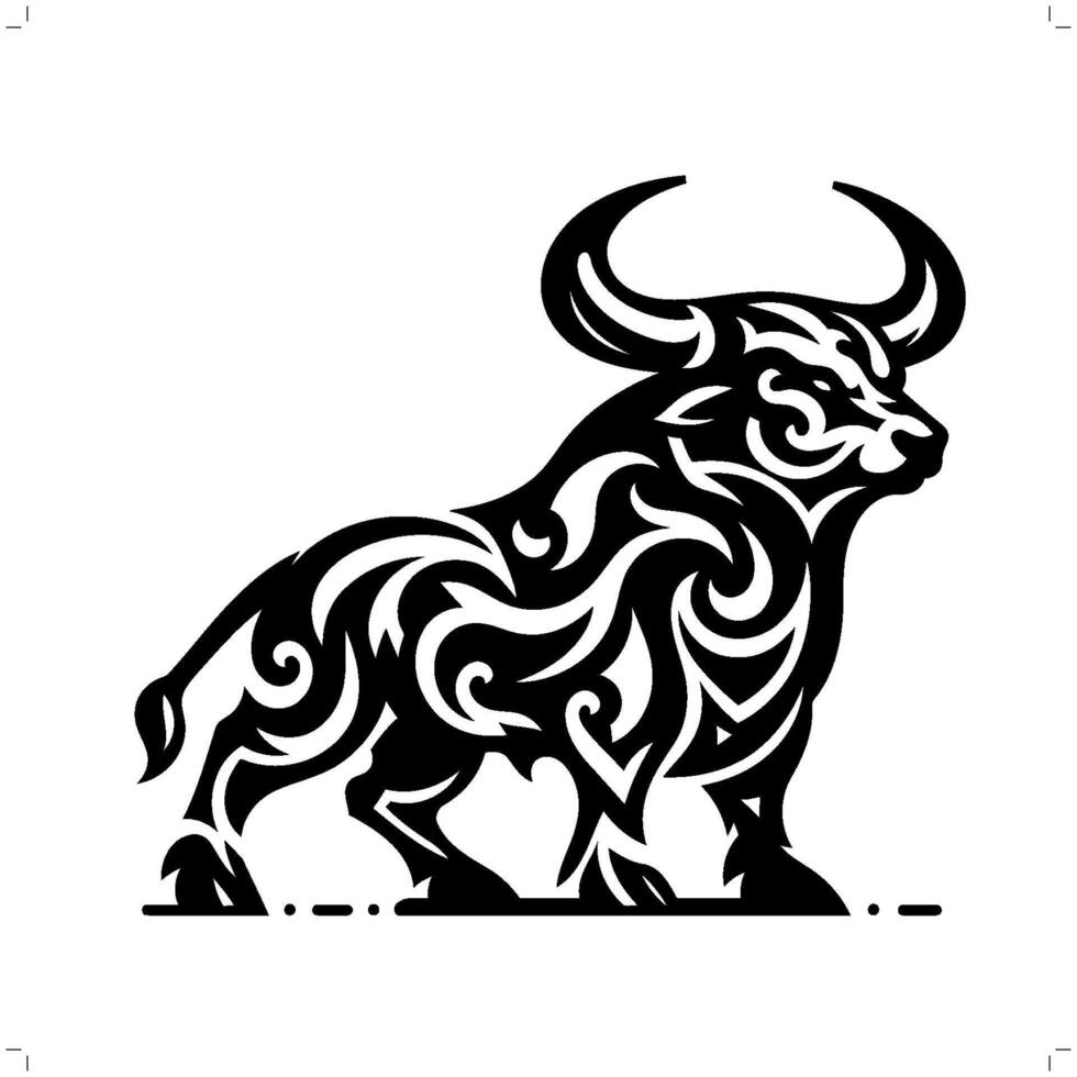 bull , cow in modern tribal tattoo, abstract line art of animals, minimalist contour. vector